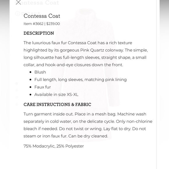 Cabi CONTESSA COAT  XL Pink Faux  Fur Coat  Limited Edition. EUC - Picture 3 of 13